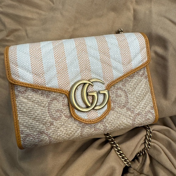 Gucci Handbags - Gucci Beige and White Striped Bag